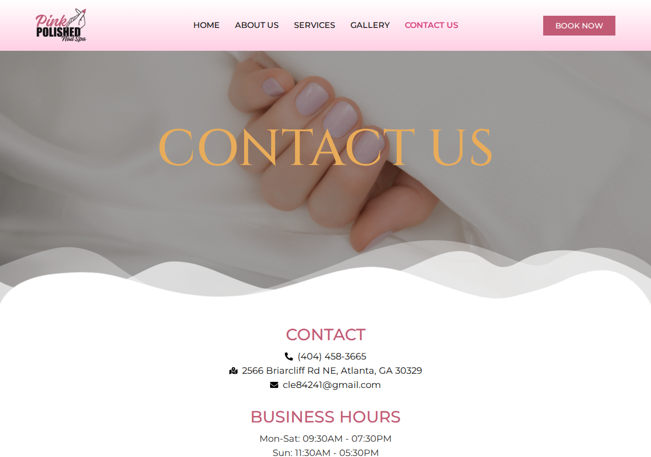 Screenshot of Contact us - Pink and Polished