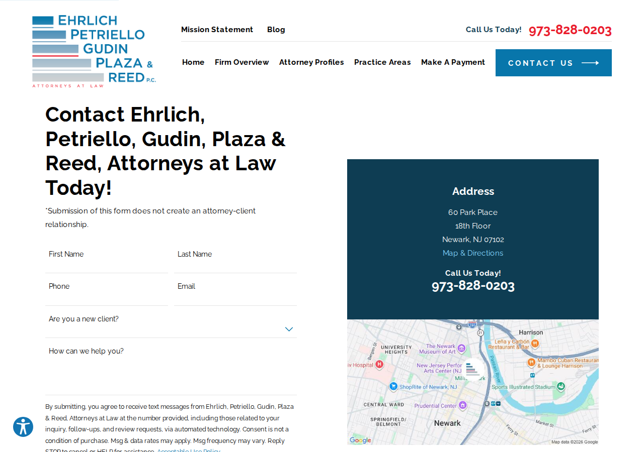 Screenshot of Contact Us | Ehrlich, Petriello, Gudin, Plaza & Reed