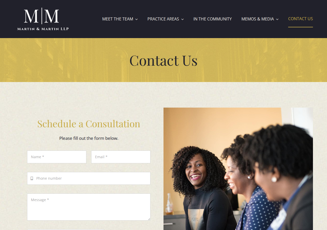 Screenshot of Contact Us | Los Angeles Attorneys | Martin & Martin LLP