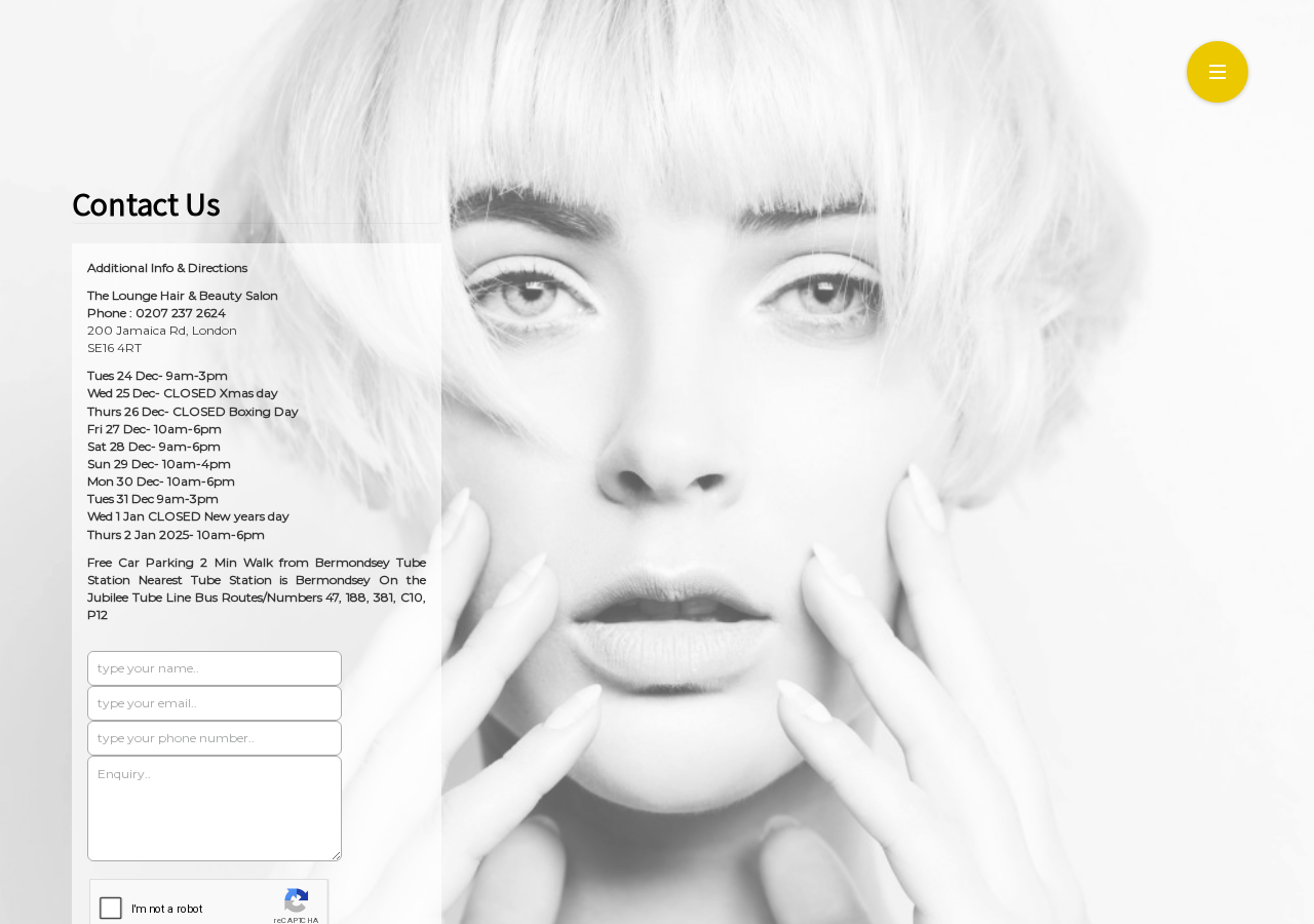 Screenshot of Book Now & Contact Us | Lounge Hair & Beauty Salon, London