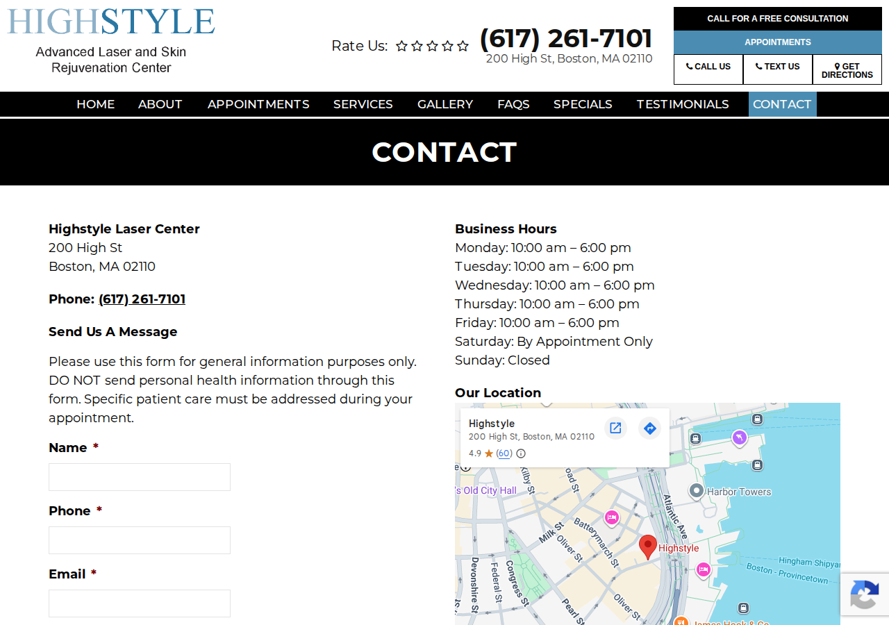 Screenshot of Medical Spa Near Me - Contact Us | Highstyle Laser Center