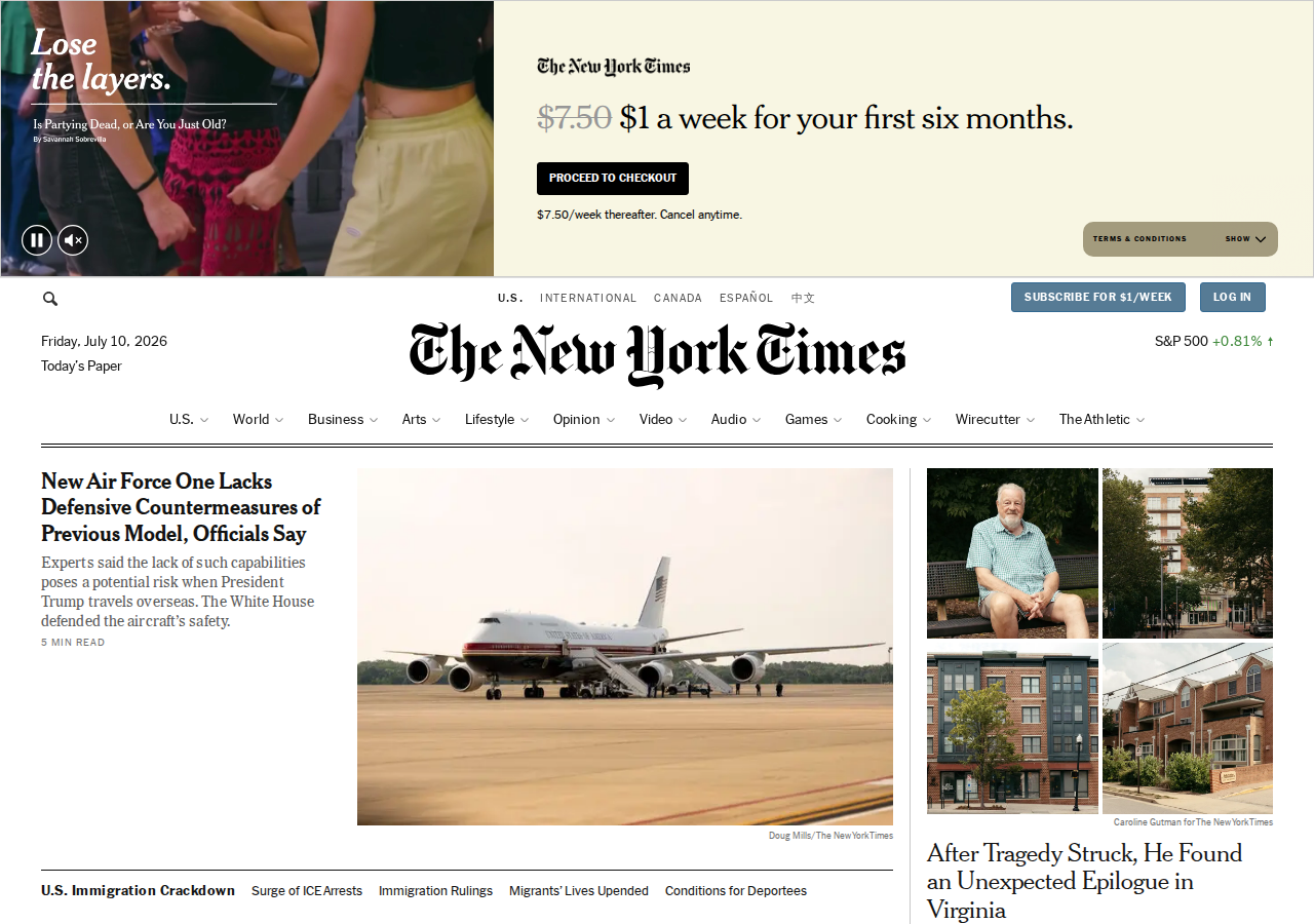 Screenshot of The New York Times - Breaking News, US News, World News and Videos