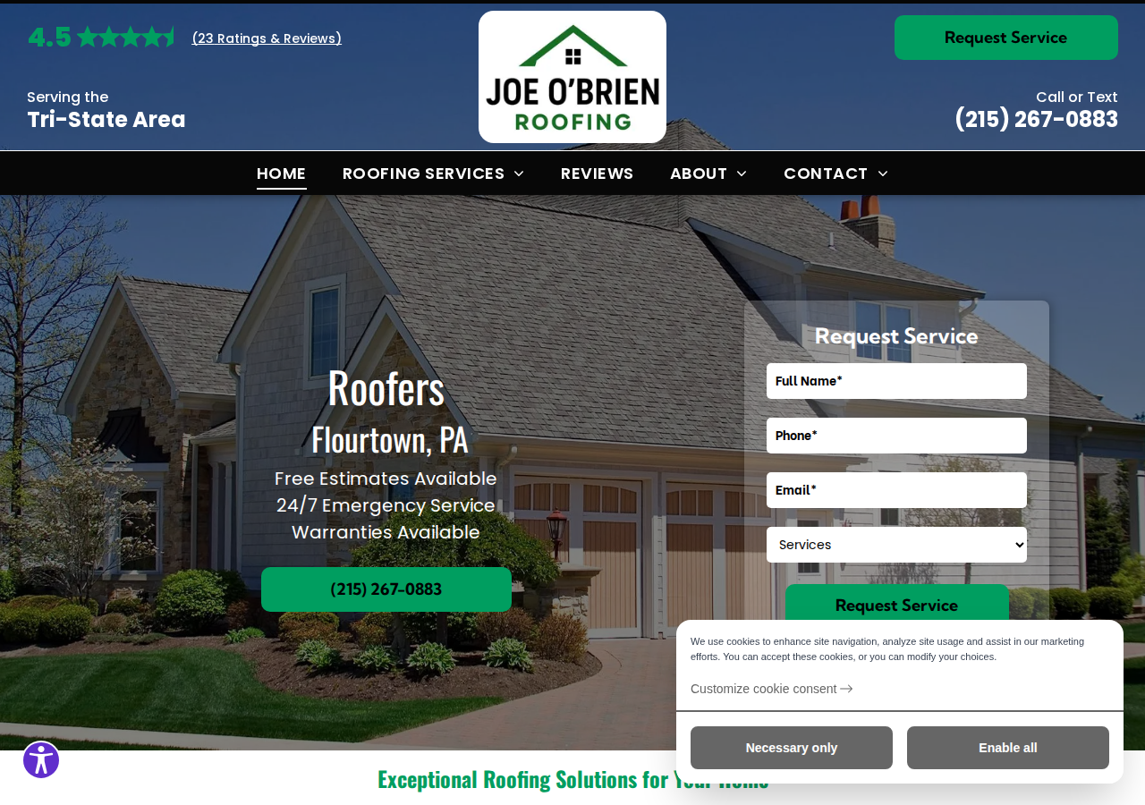 Screenshot of Roofers Flourtown, PA | Joe O’Brien Roofing
  
  A person hammering a step on a set of stairs, working upwards.A black silhouette of a person on a slanted roof, working near a chimney.Black and white house icon with a chimney and a window.Black icon of a hammer, gear, and roof, suggesting construction or repair.Three overlapping speech bubbles, each with dots indicating a conversation.Contact Us