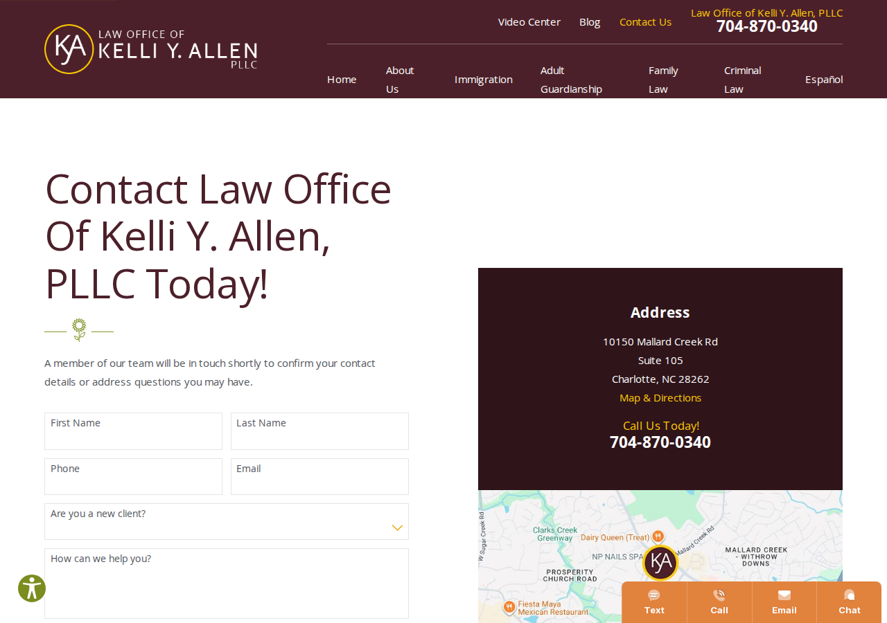 Screenshot of Contact Us | Law Office of Kelli Y. Allen, PLLC