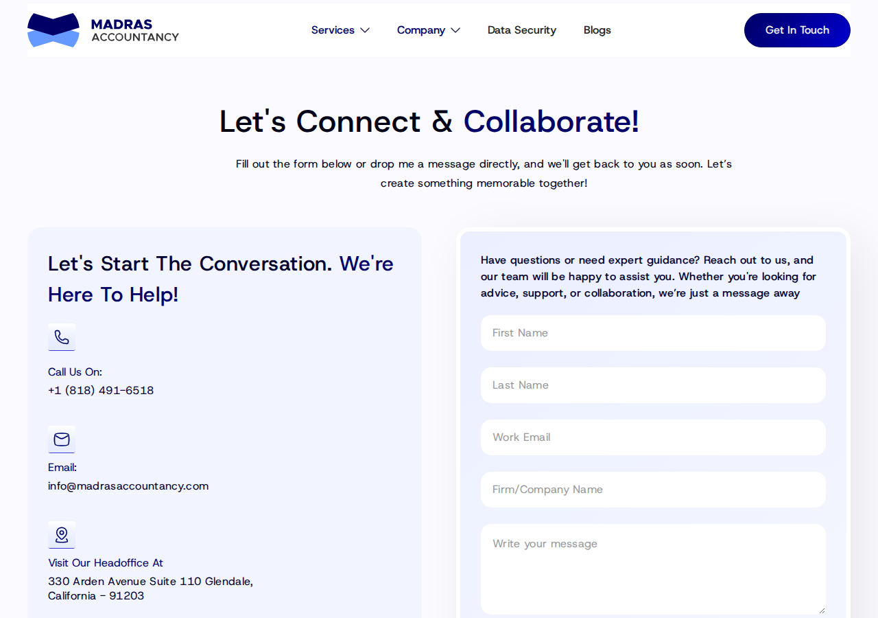 Screenshot of Contact Us