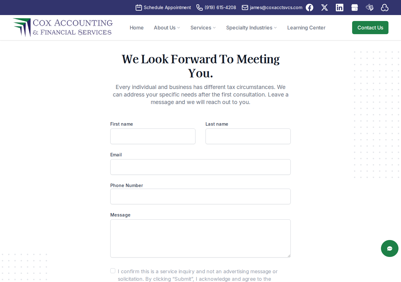 Screenshot of Contact Cox Accounting & Financial Services
