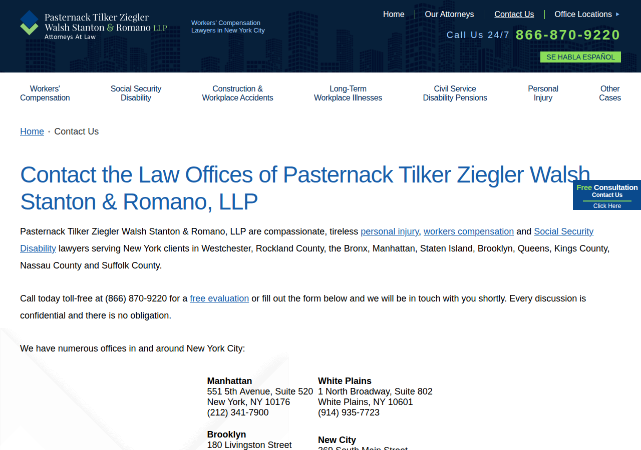 Screenshot of Contact Us : NYC Personal Injury Law Firm : New York Accident AttorneysContact Us : NYC Personal Injury Law Firm : New York Accident Attorneys