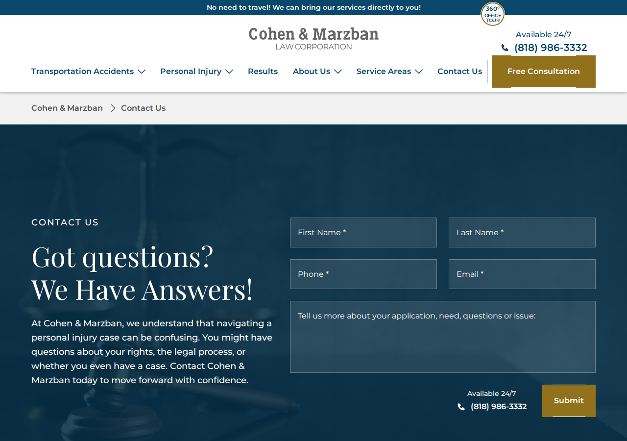 Screenshot of Contact - Cohen & Marzban Law Corporation