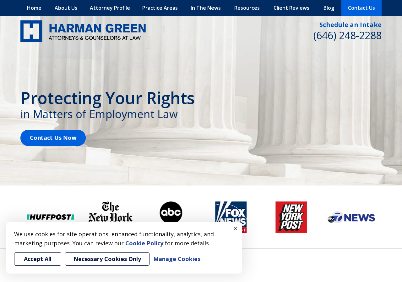 Screenshot of Contact Us | New York Employment Law Lawyer Harman Green