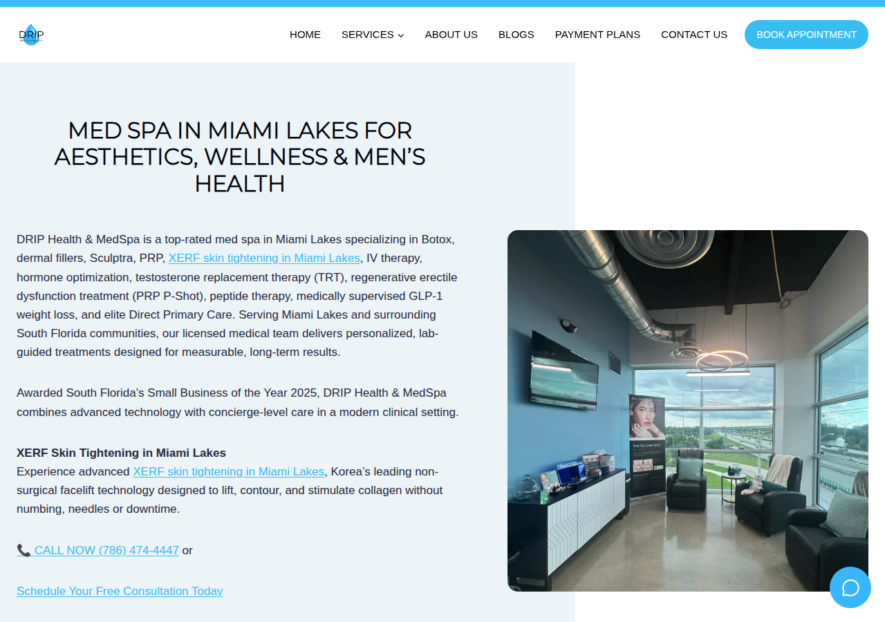 Screenshot of Med Spa Miami Lakes | Botox, Xerf, Sculptra, TRT & IV TherapyExpandToggle MenuScroll to topScroll to topExpand