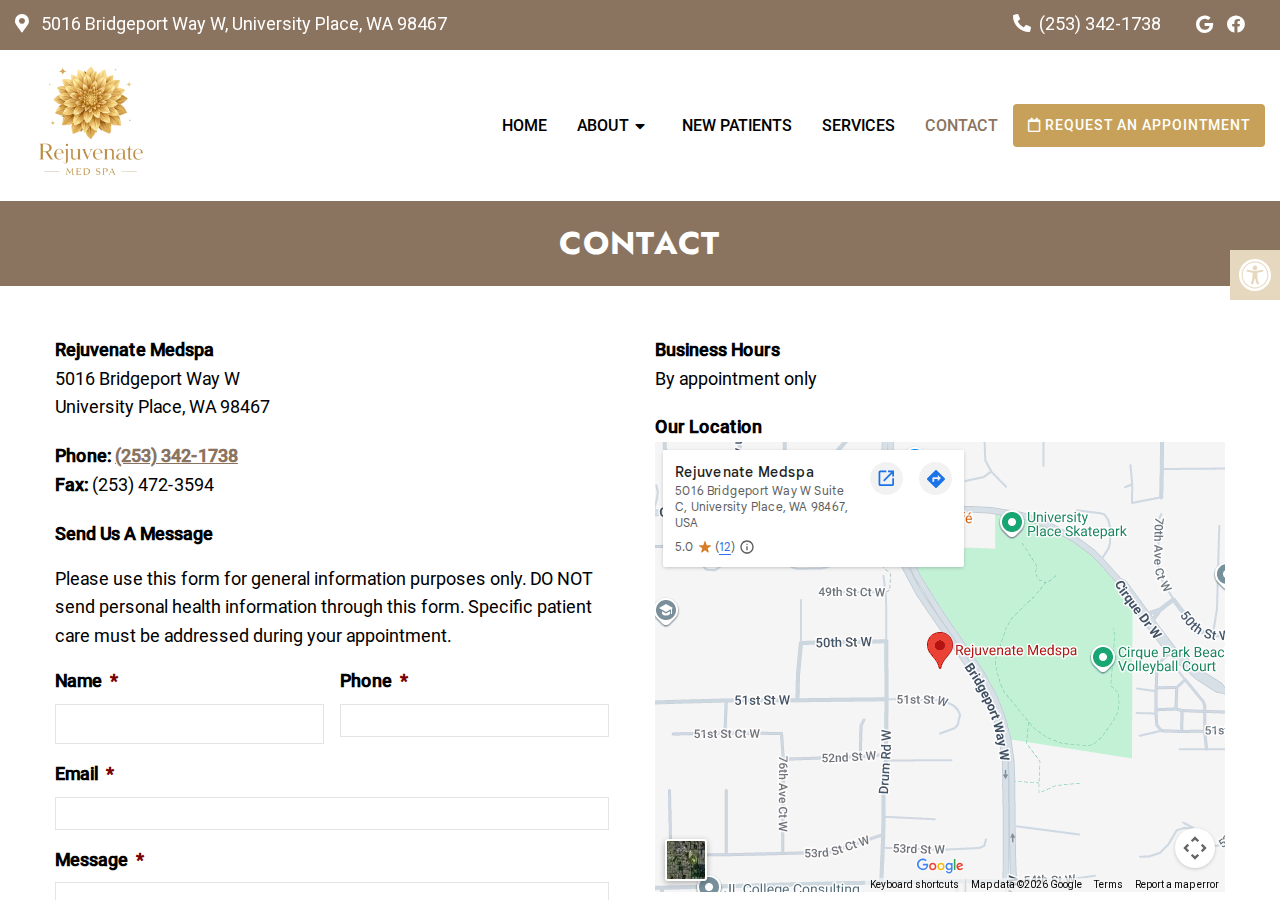 Screenshot of Med Spa Near Me - Contact Us | Rejuvenate MedspaAccessibility ToolsIncrease TextDecrease TextGrayscaleLinks UnderlineReadable Font