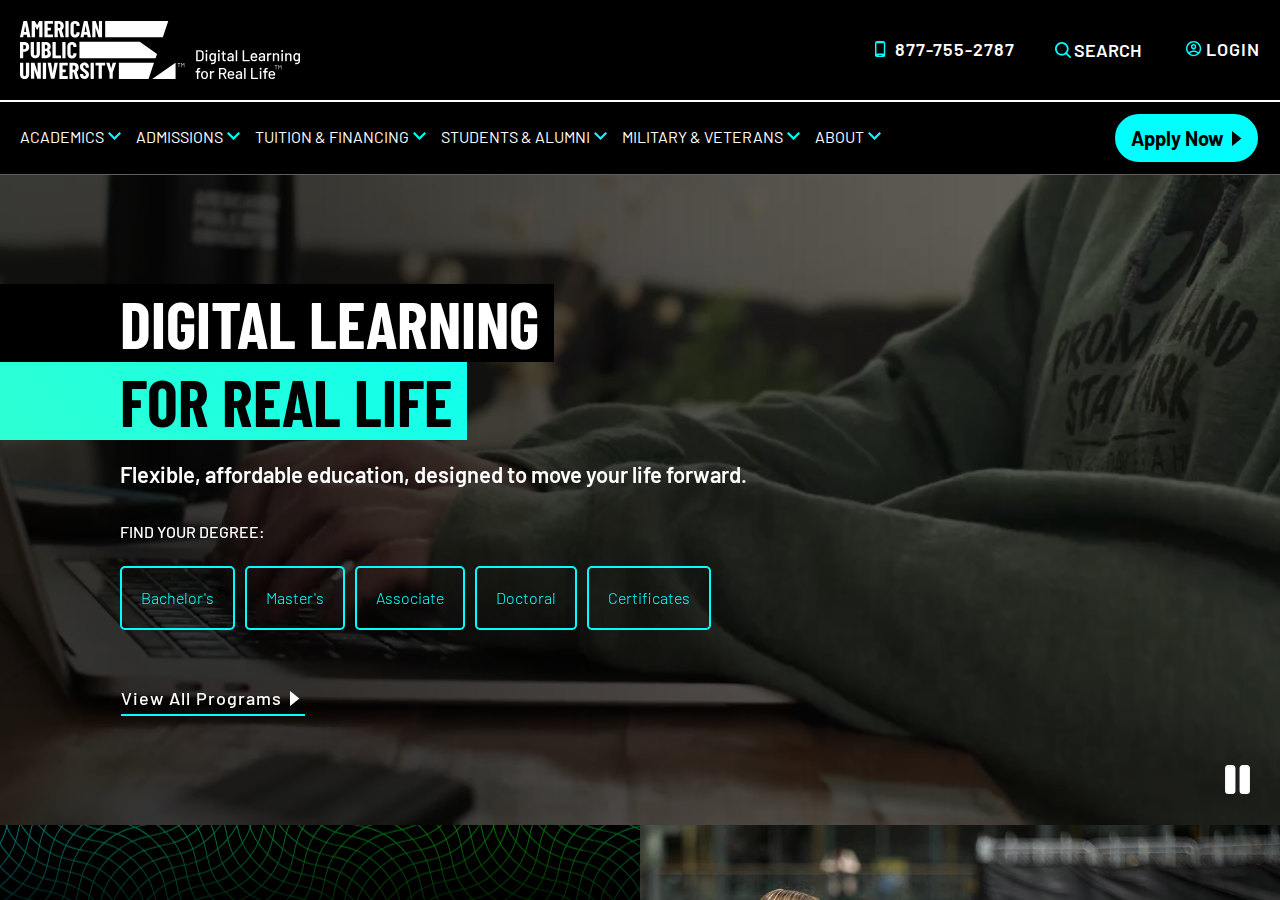 Screenshot of Your Academic Success Begins Here | American Public University (APU)APU logoAmerican Public University (APU): Digital Learning for Real LifeAmerican Public University