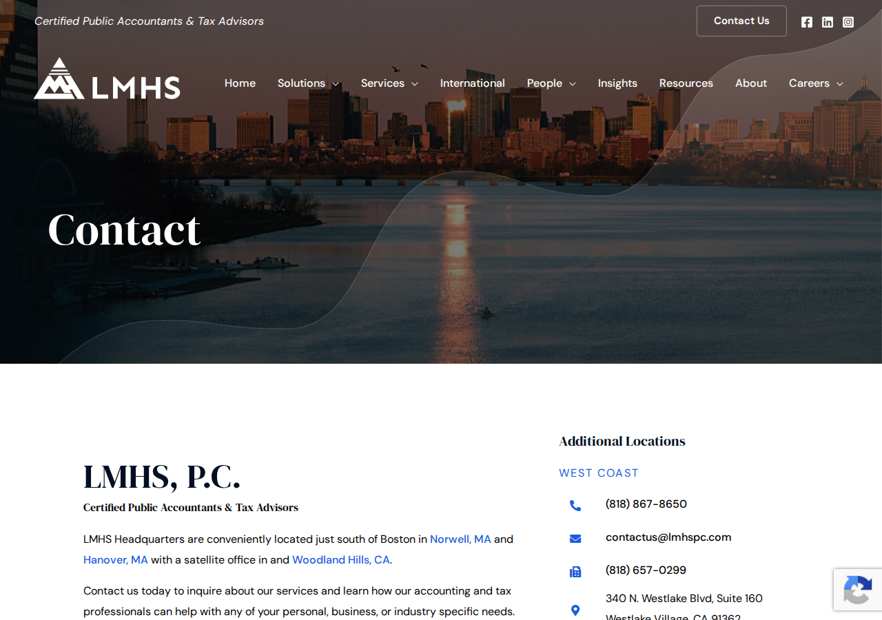 Screenshot of Contact - LMHS, P.C.