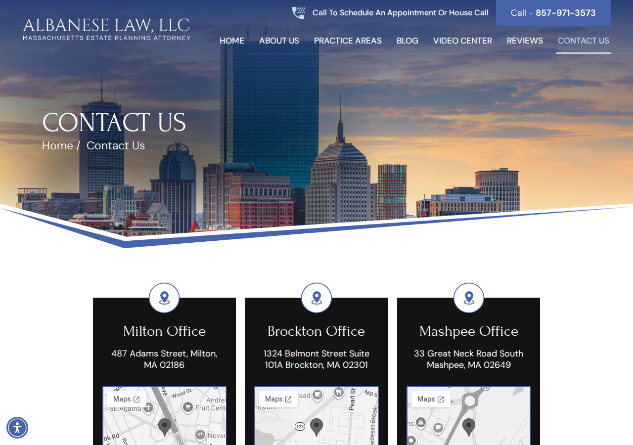Screenshot of Contact | Albanese Law, LLC | Boston, Massachusetts