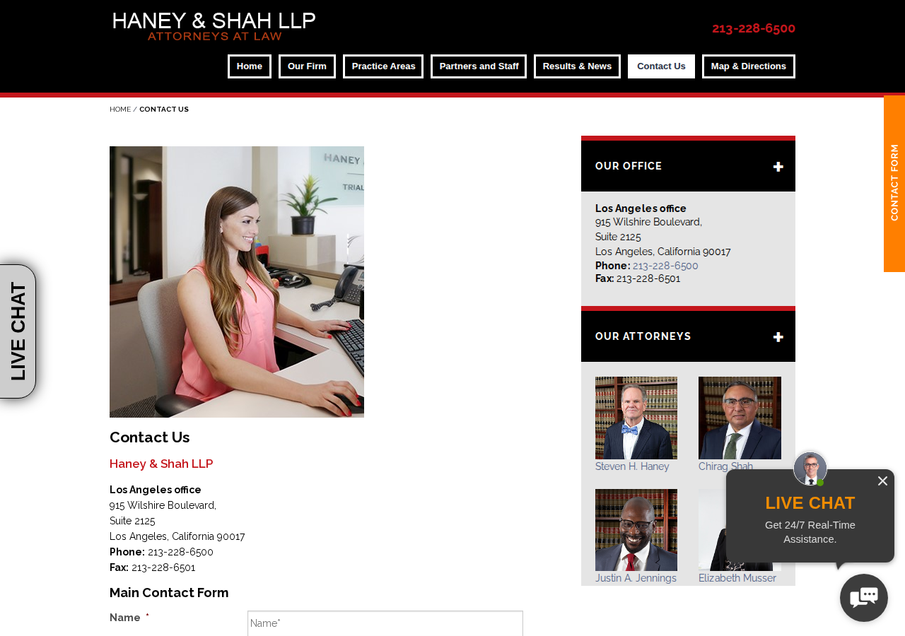 Screenshot of Los Angeles Law Firm, Haney & Shah LLP | Contact Us