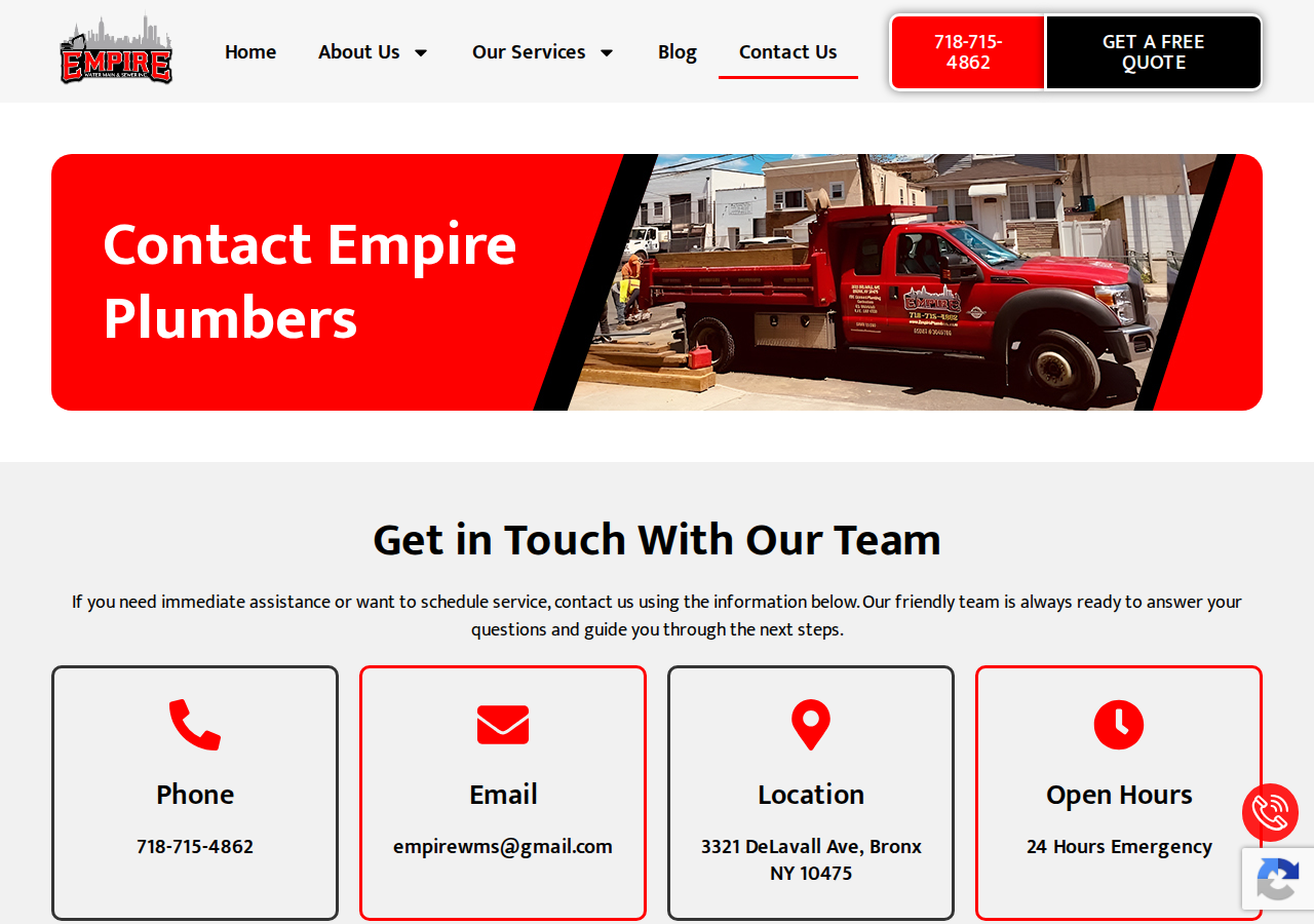 Screenshot of Contact Empire Plumbers | 24 Hour Emergency Plumber NYC