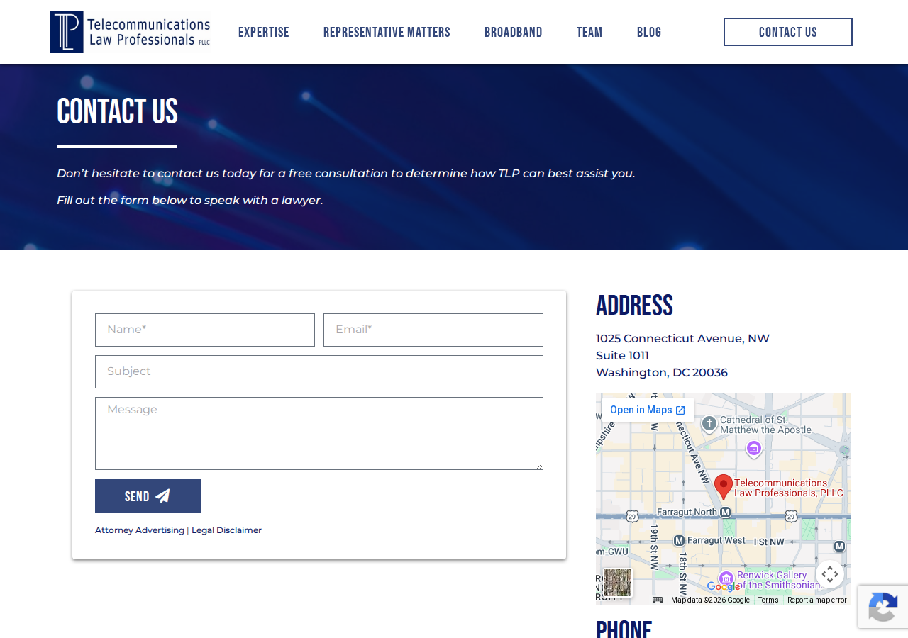 Screenshot of Contact Us | Telecommunications Law Firm Washington DC