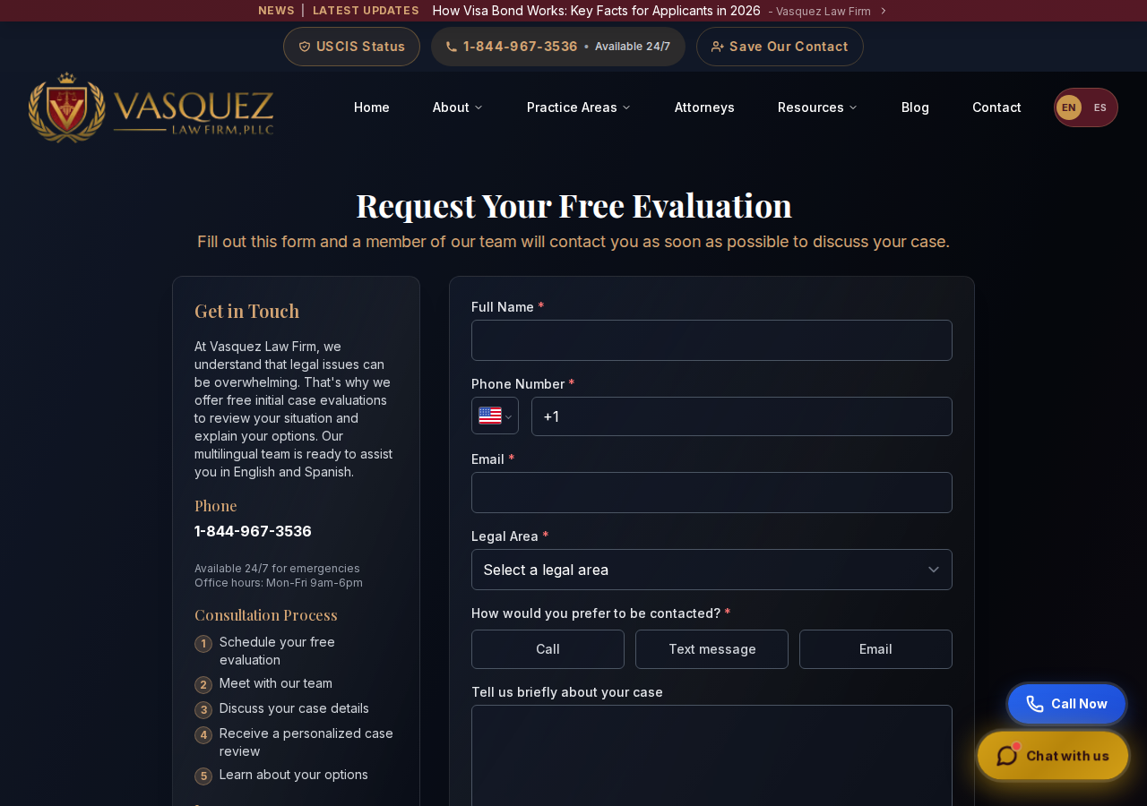 Screenshot of Contact Us | 24/7 Free Evaluation | Vasquez Law