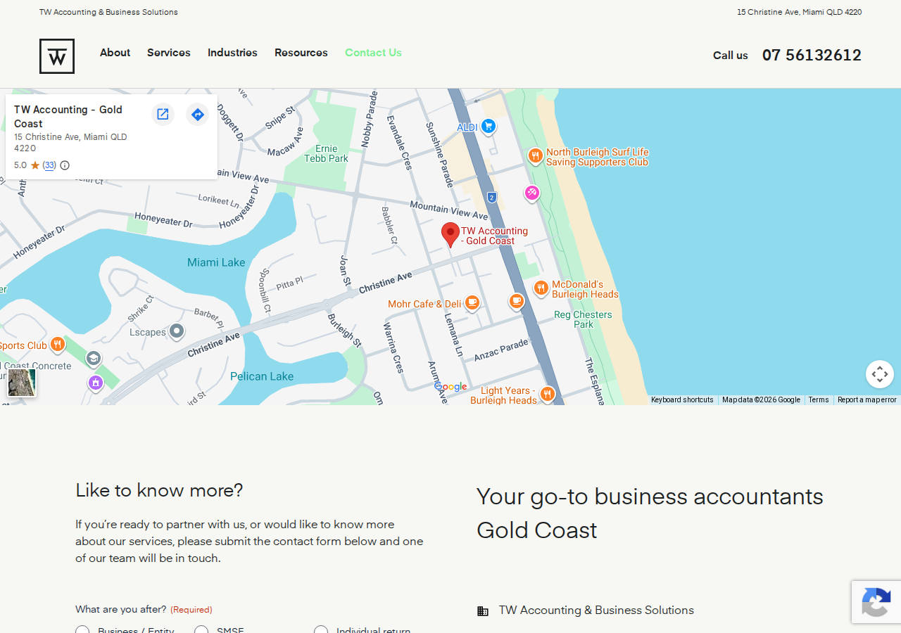 Screenshot of Contact Us - Gold Coast Accountant | TW AccountingGroup 3