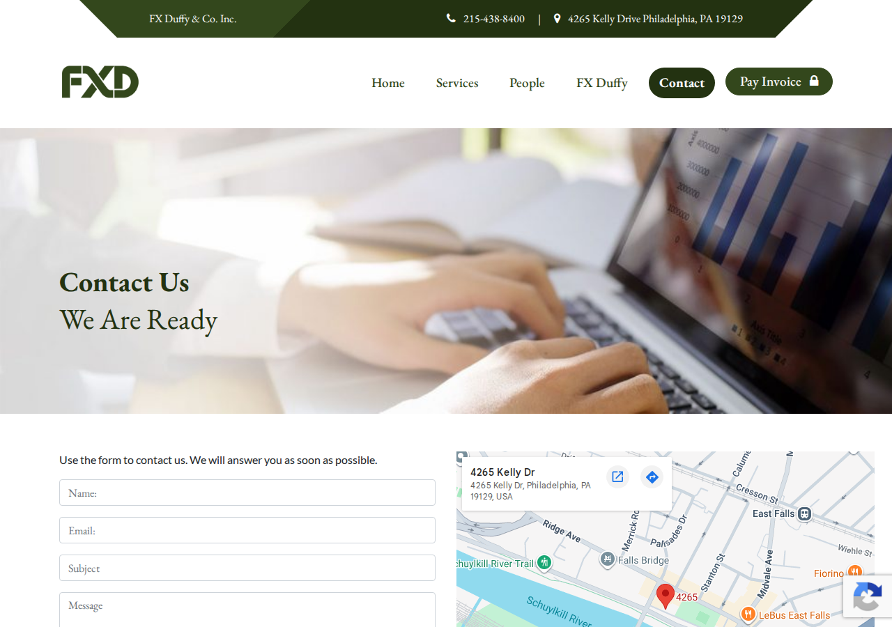 Screenshot of Contact - FX Duffy & Co. Inc.