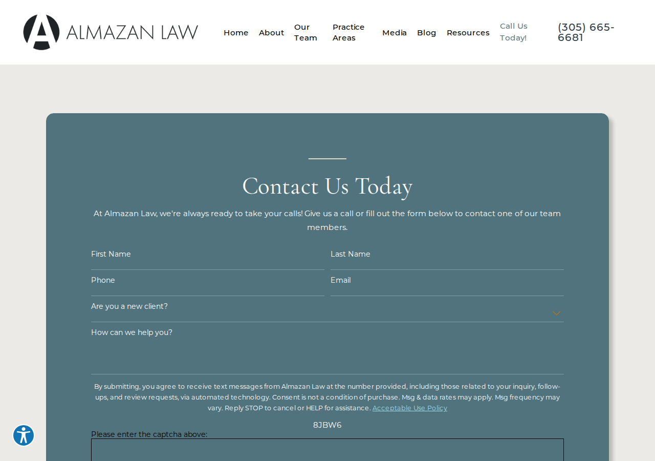 Screenshot of Contact Us — Almazan Law