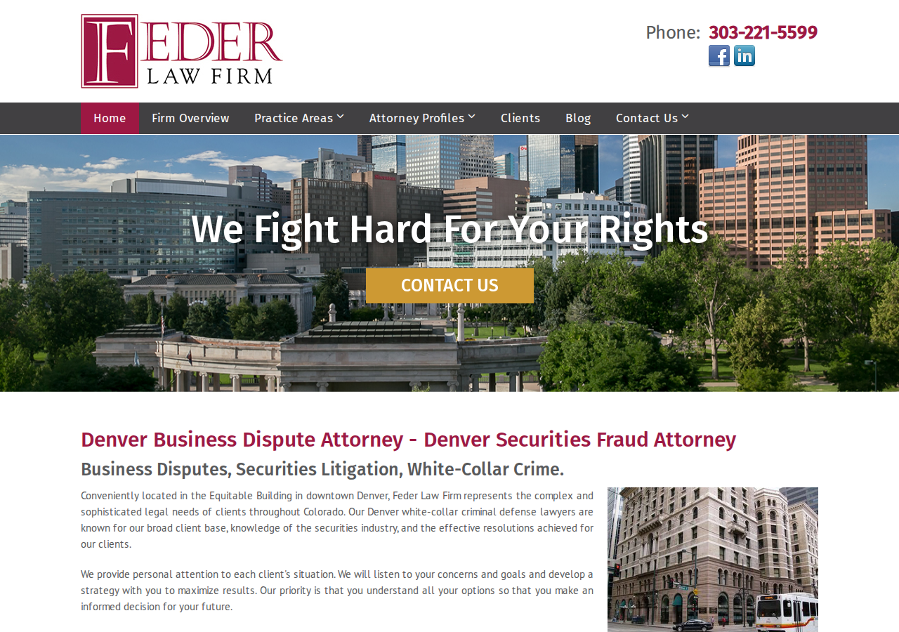 Screenshot of Denver Securities Fraud Lawyer | Colorado White-Collar Crimes Attorney | CO Business Disputes