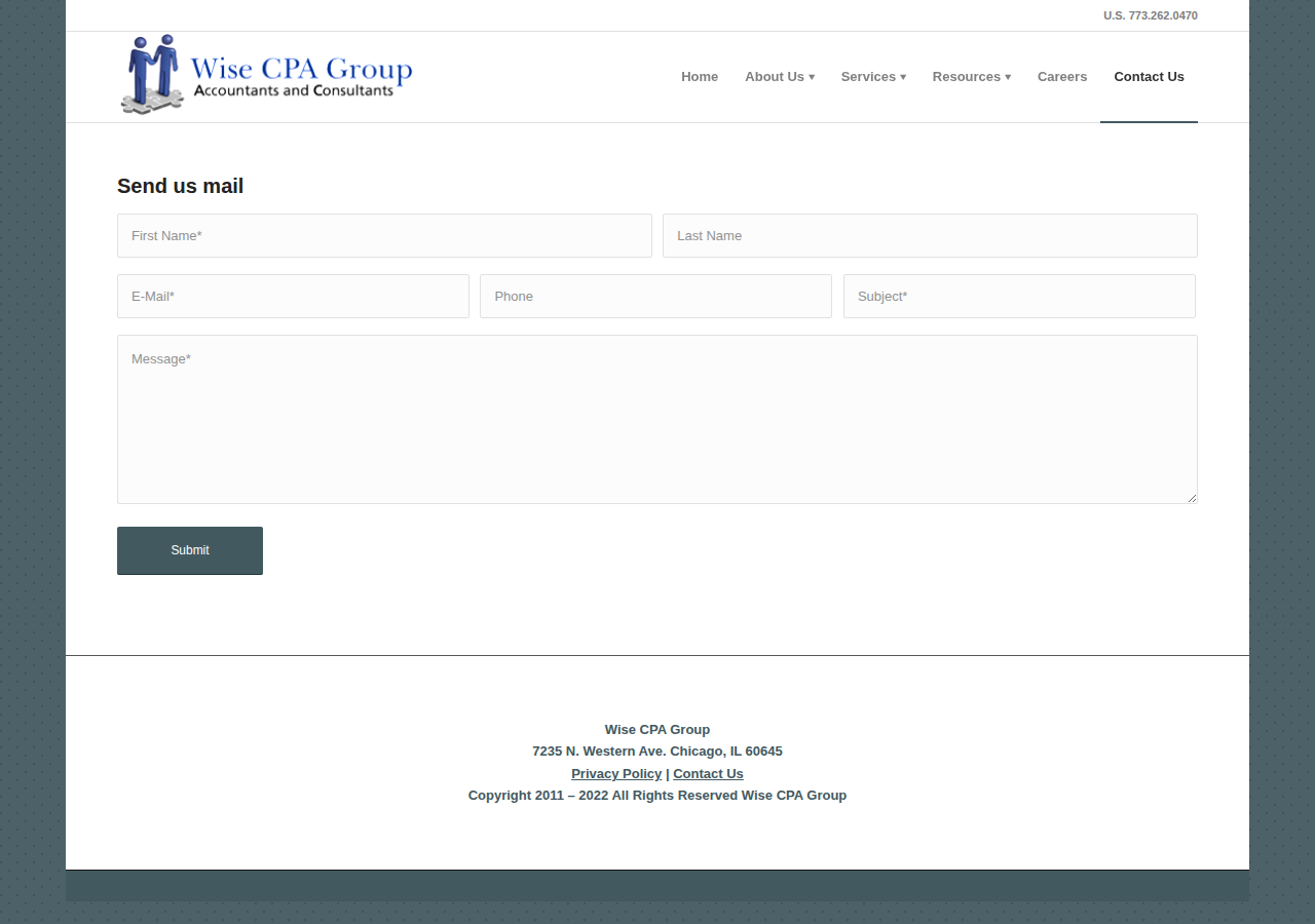 Screenshot of Contact Us – Wise CPA Group