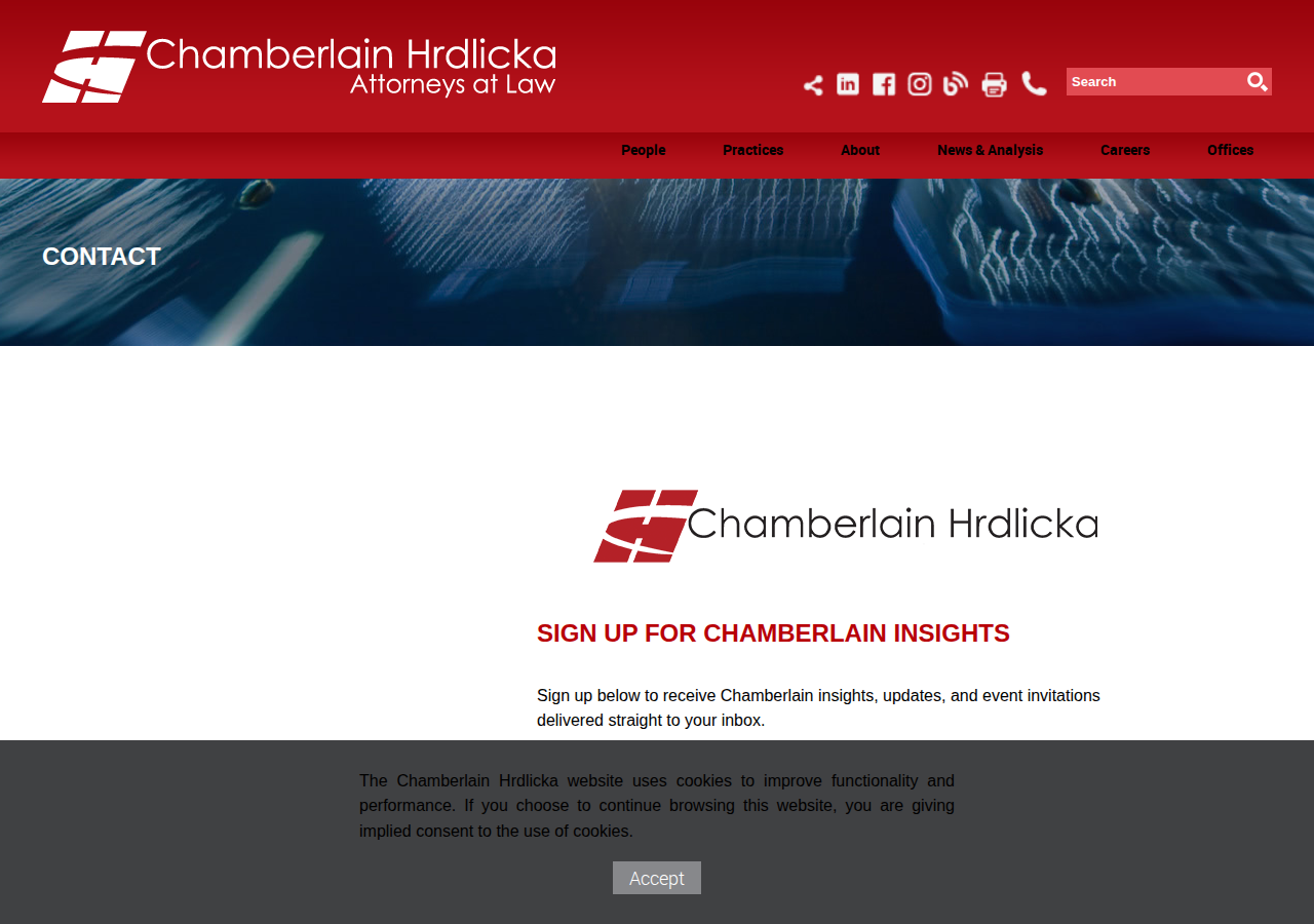 Screenshot of Sign Up for Chamberlain Insights, News, and Information | Chamberlain Hrdlicka