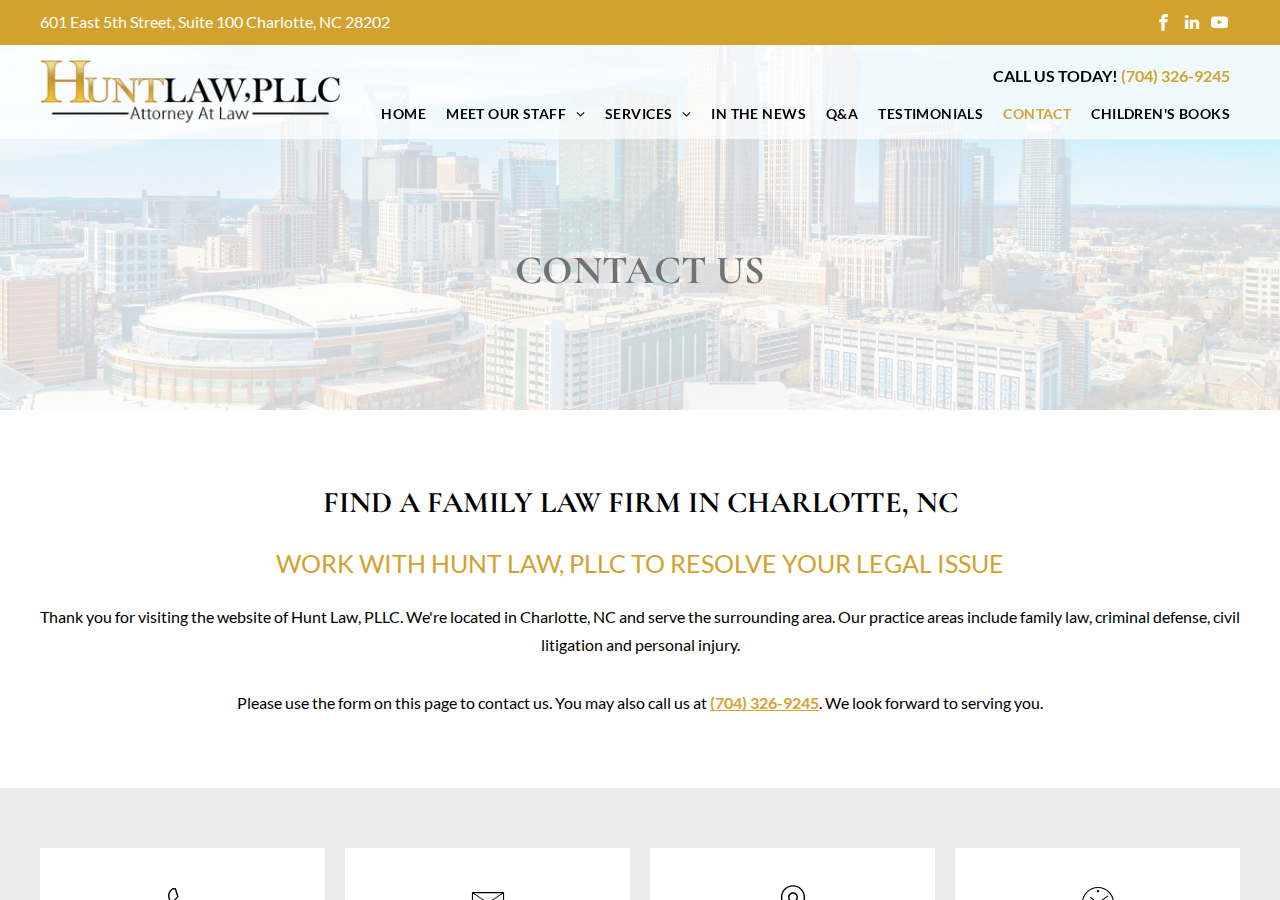 Screenshot of Contact Our Family Law Firm in Charlotte, NC | Hunt Law, PLLC
Phone IconMail IconLocation IconClock Icon