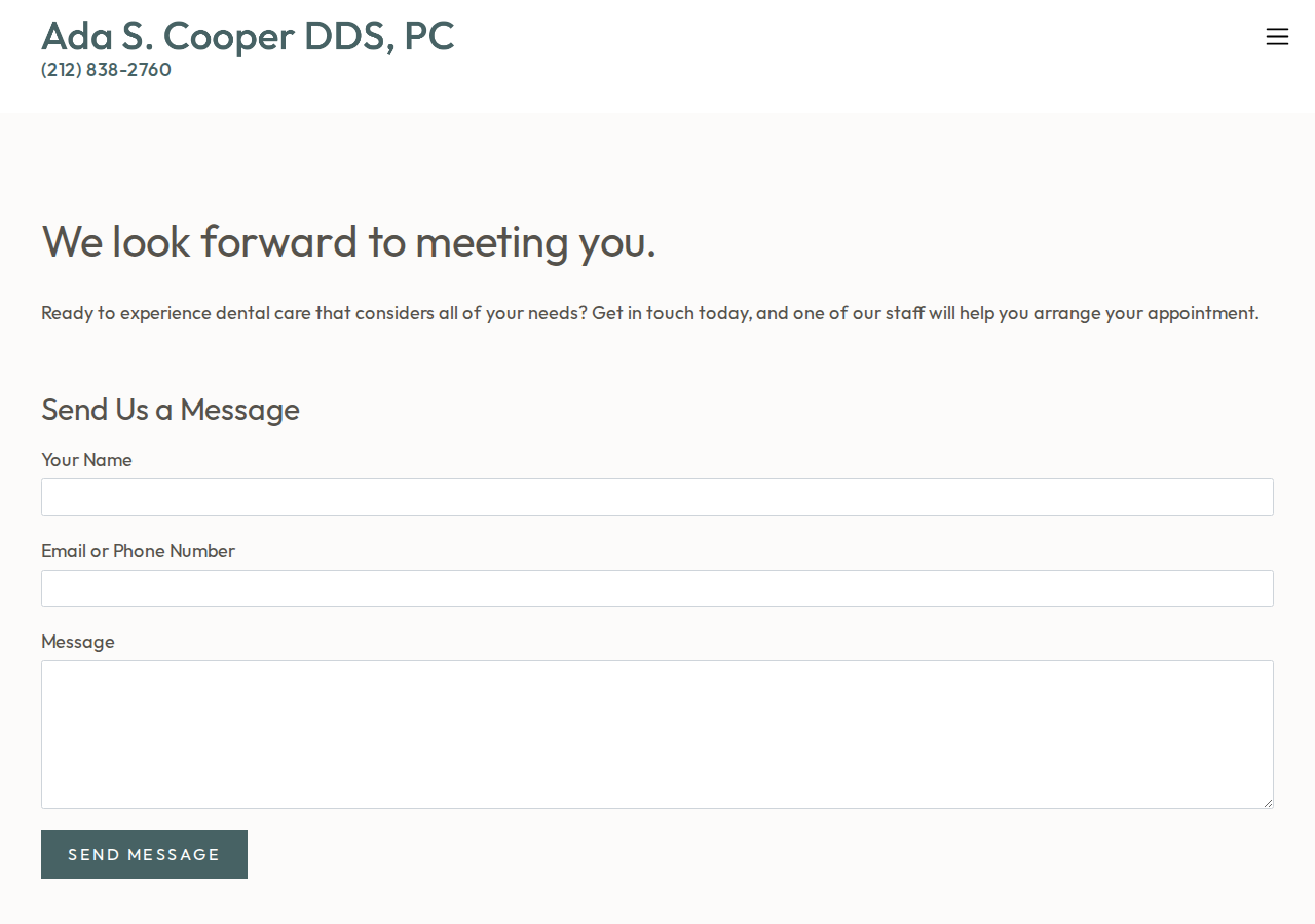 Screenshot of We look forward to meeting you. | Dr. Ada S. Cooper, DDS, PC | Convenient Location on Madison Avenue at East 53rd St.