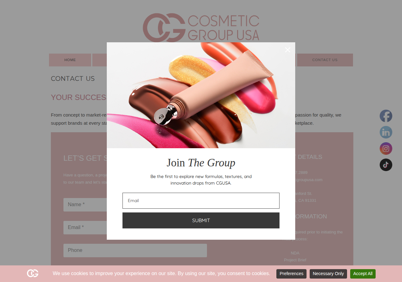 Screenshot of Contact Us - Cosmetic Group USA
