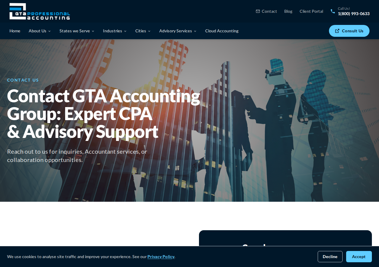 Screenshot of Contact GTA Accounting Group | Accountants & Tax Advisors in the USA