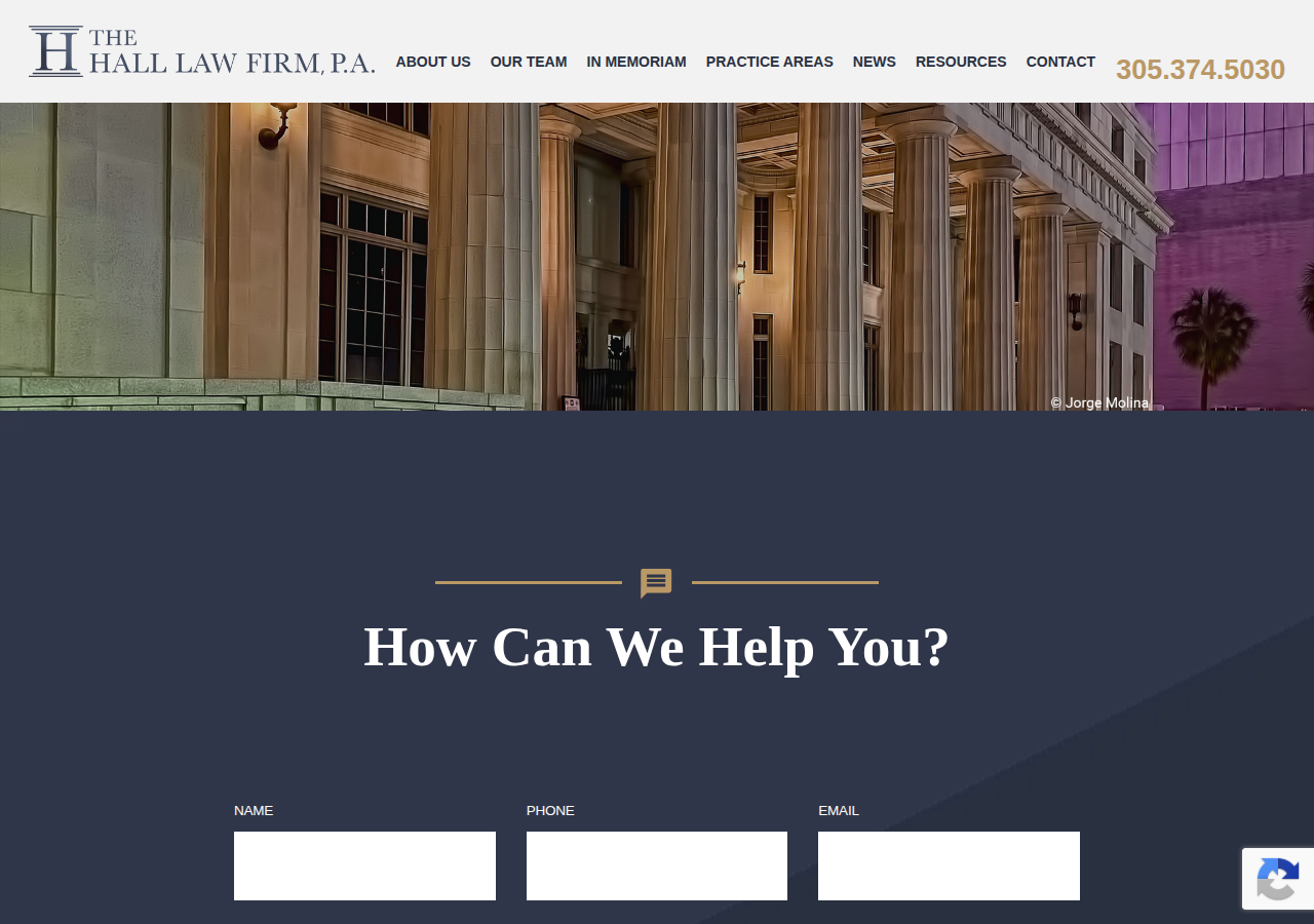 Screenshot of Contact - The Hall Law Firm, P.A.The Hall Law Firm, P.A.
