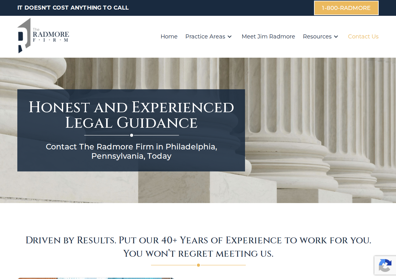 Screenshot of Contact The Radmore Firm | Philadelphia, PA