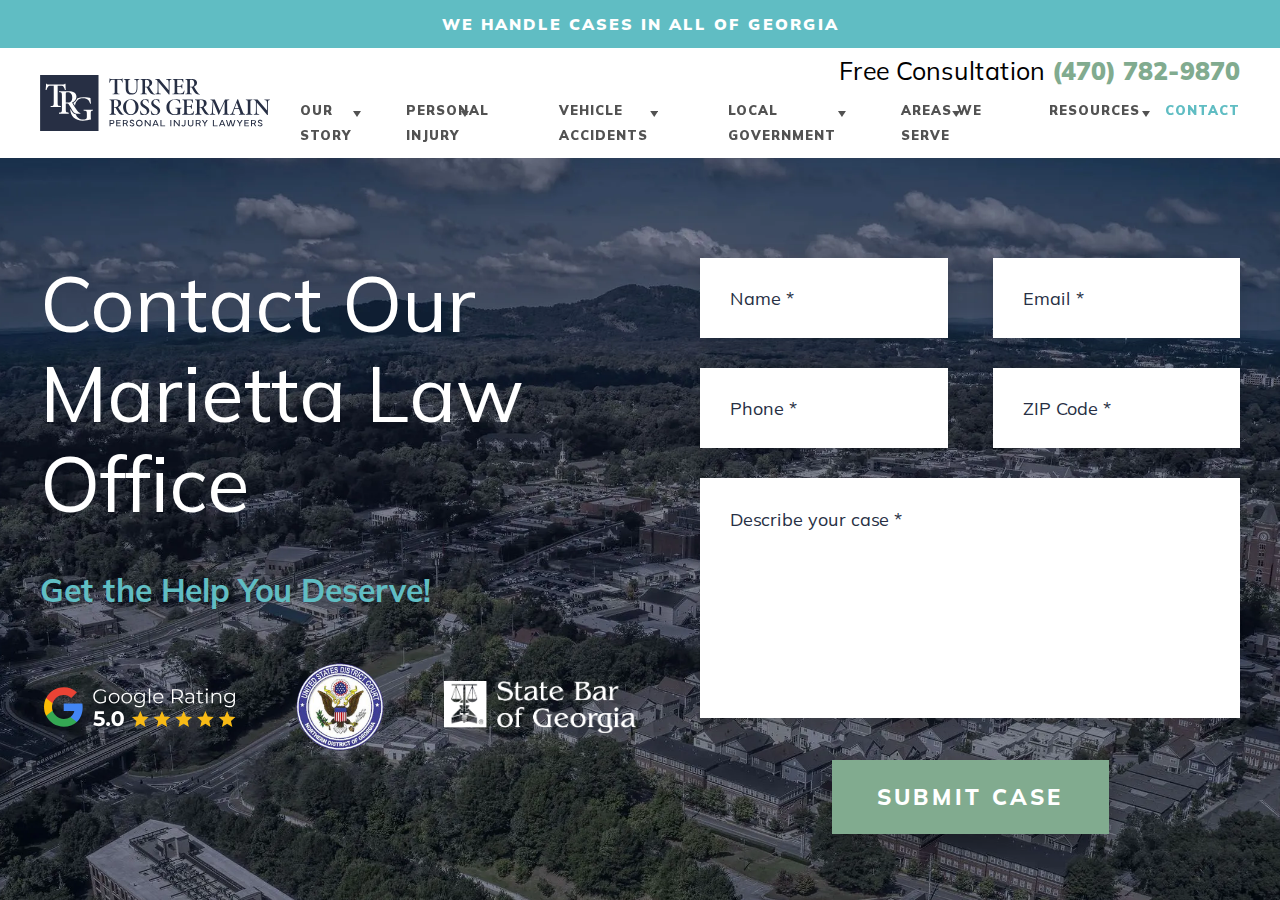 Screenshot of Marietta Personal Injury Lawyers Near You | Georgia Personal Injury Law Firm | Turner Ross Germain Personal Injury LawyersPath