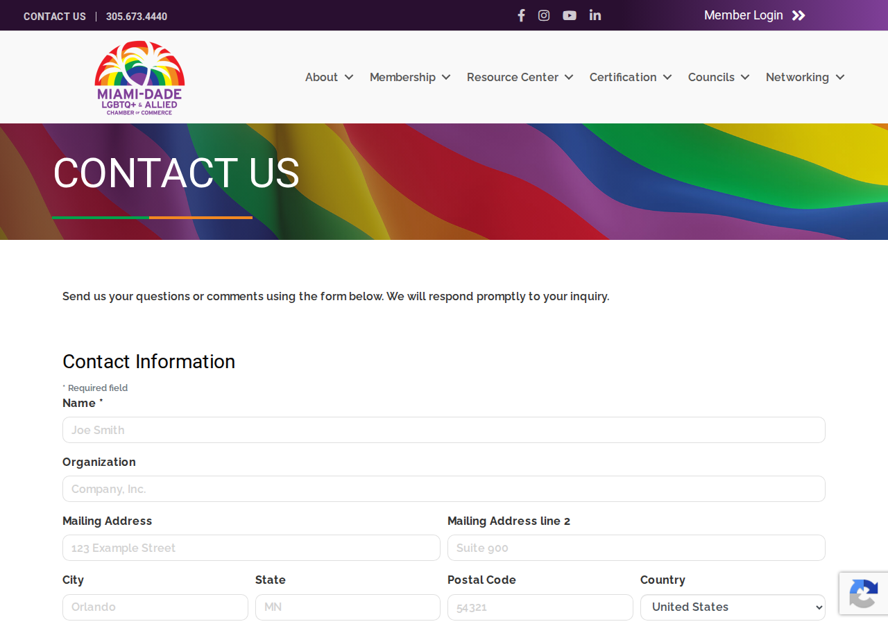 Screenshot of Contact Us
