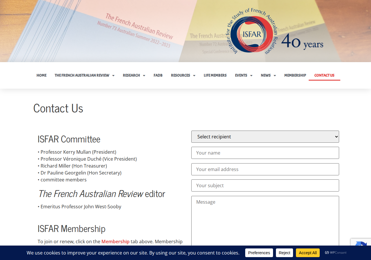 Screenshot of Contact Us - ISFAR