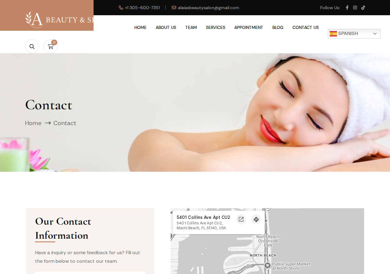 Screenshot of Contact - Beauty Salon & MedSpa - Miami Beach