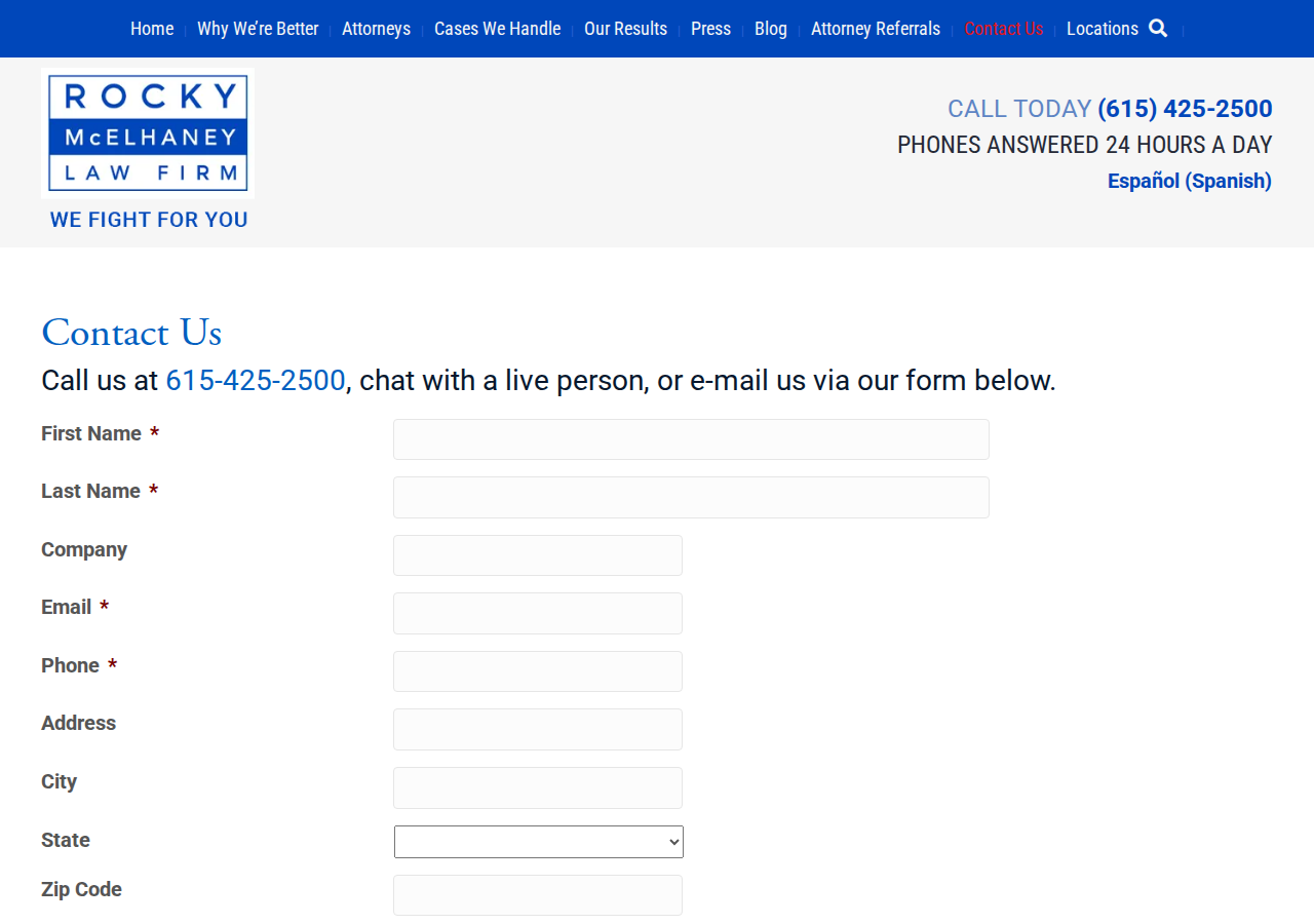 Screenshot of Contact the Rocky McElhaney Law Firm | Nashville Injury Lawyers