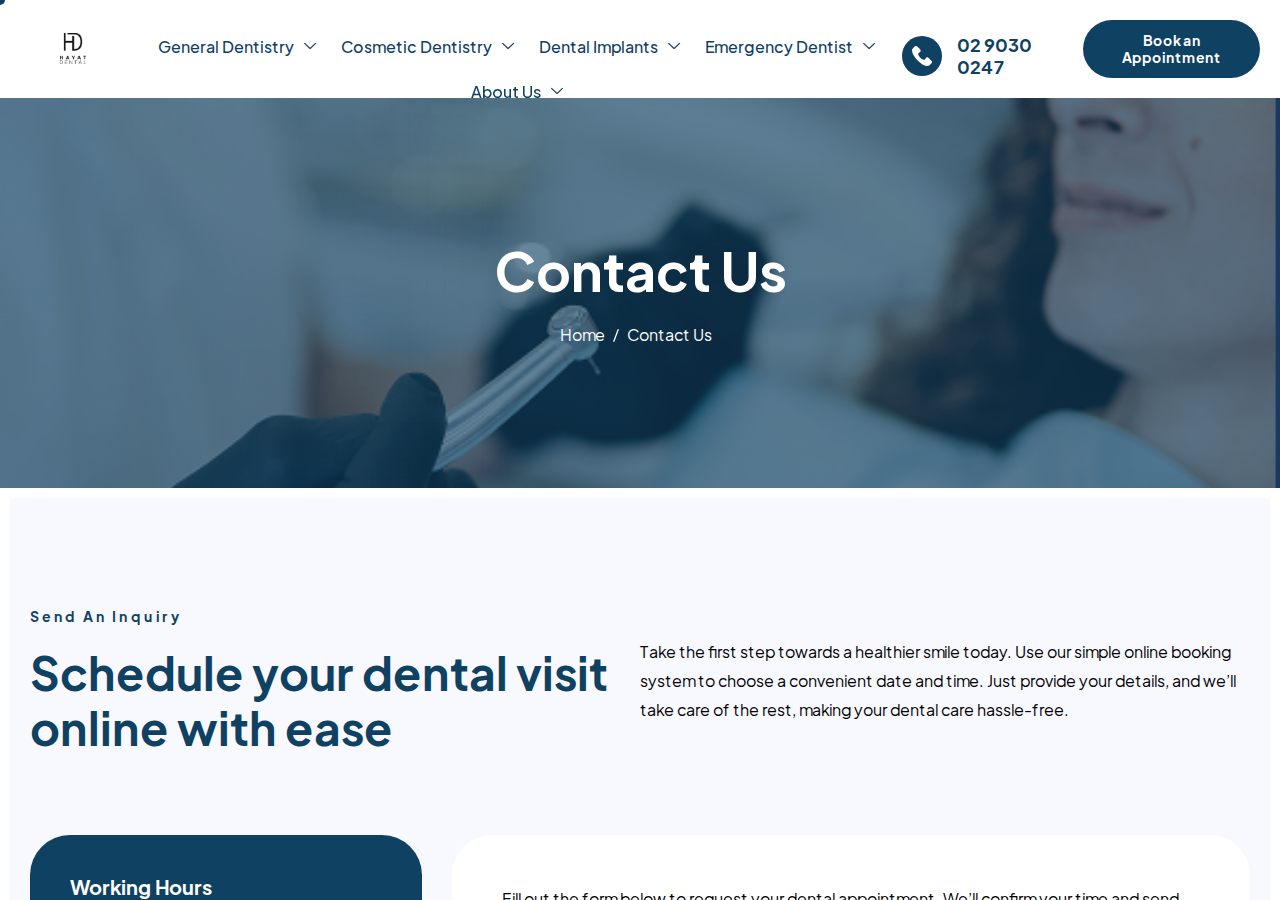Screenshot of Contact Hayat Dental Sydney | Book Your Appointment