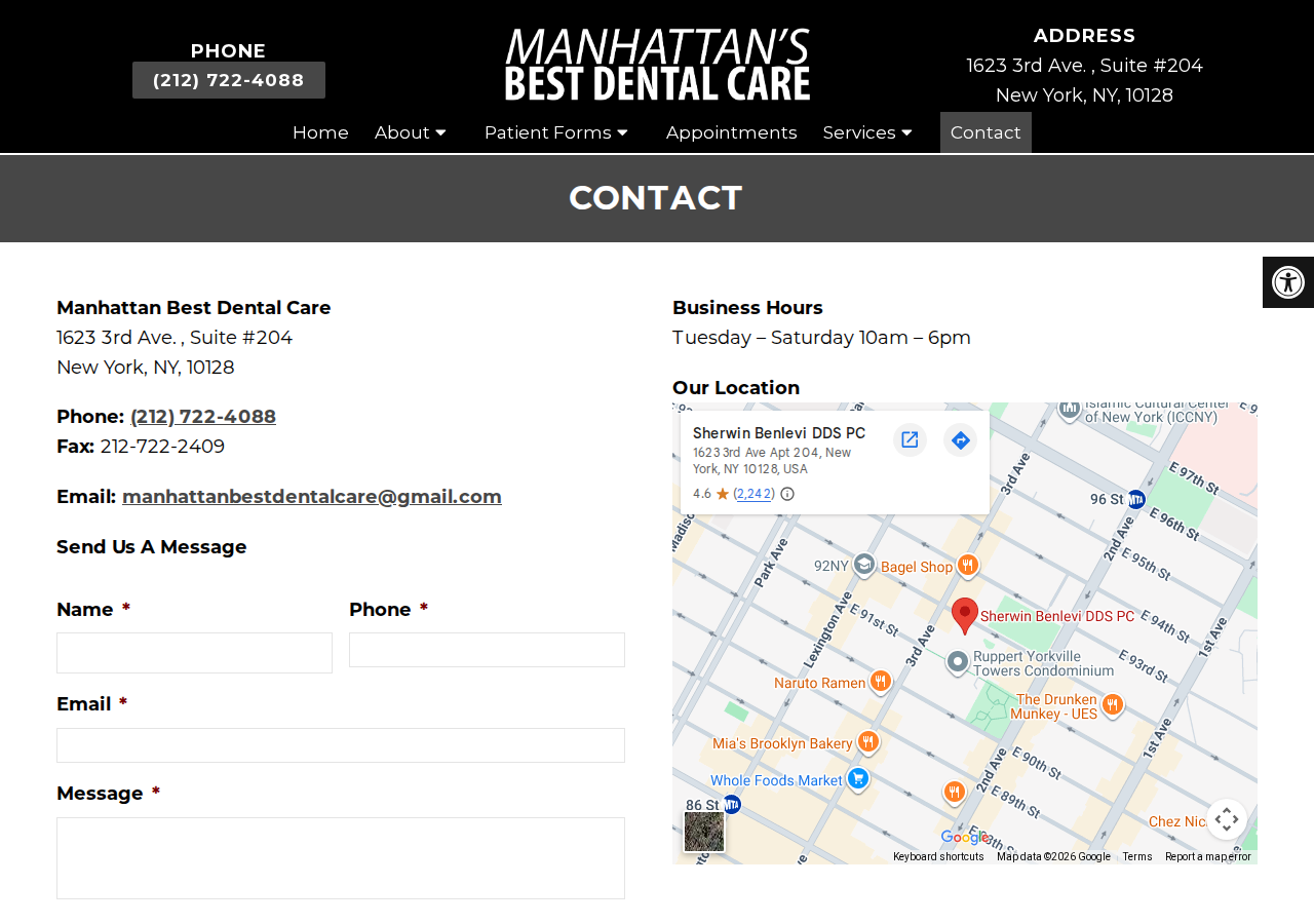 Screenshot of Dentist Near Me - Contact Us | Manhattan Best Dental CareAccessibility ToolsIncrease TextDecrease TextGrayscaleLinks UnderlineReadable Font
