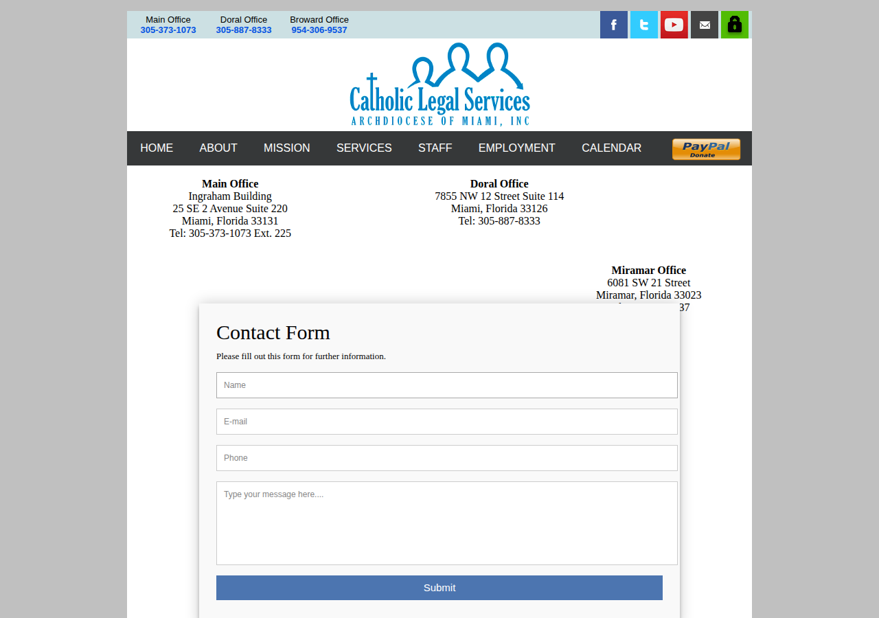 Screenshot of Contact Us