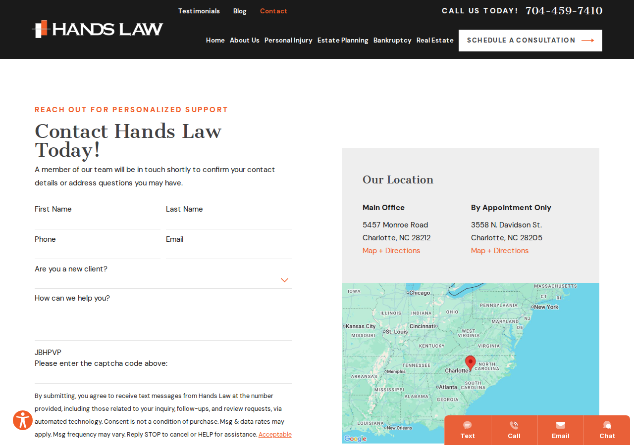 Screenshot of Contact | Charlotte Lawyer