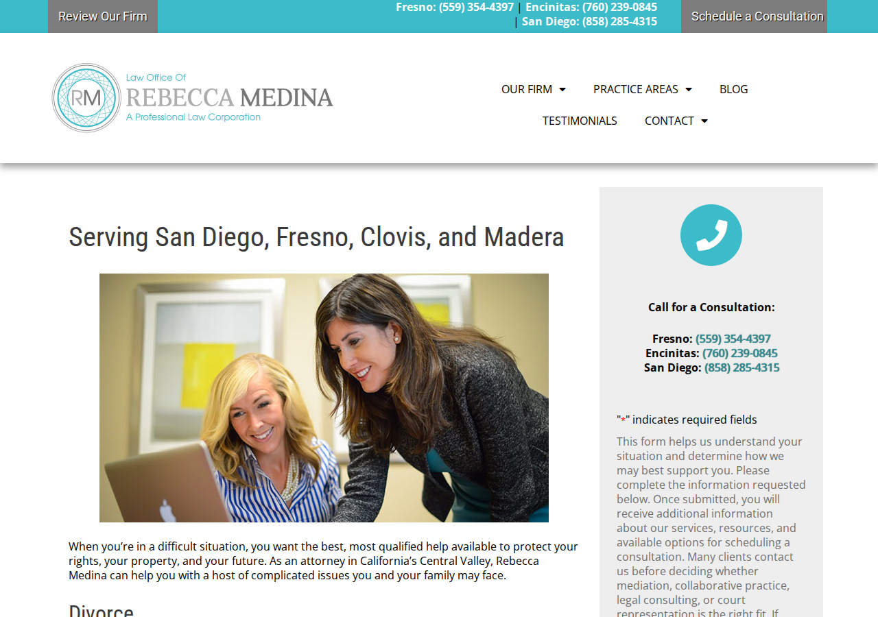 Screenshot of Lawyers in Fresno & San Diego, CA - Law Office Of Rebecca M. Medina - Fresno & San Diego Family Law Attorney