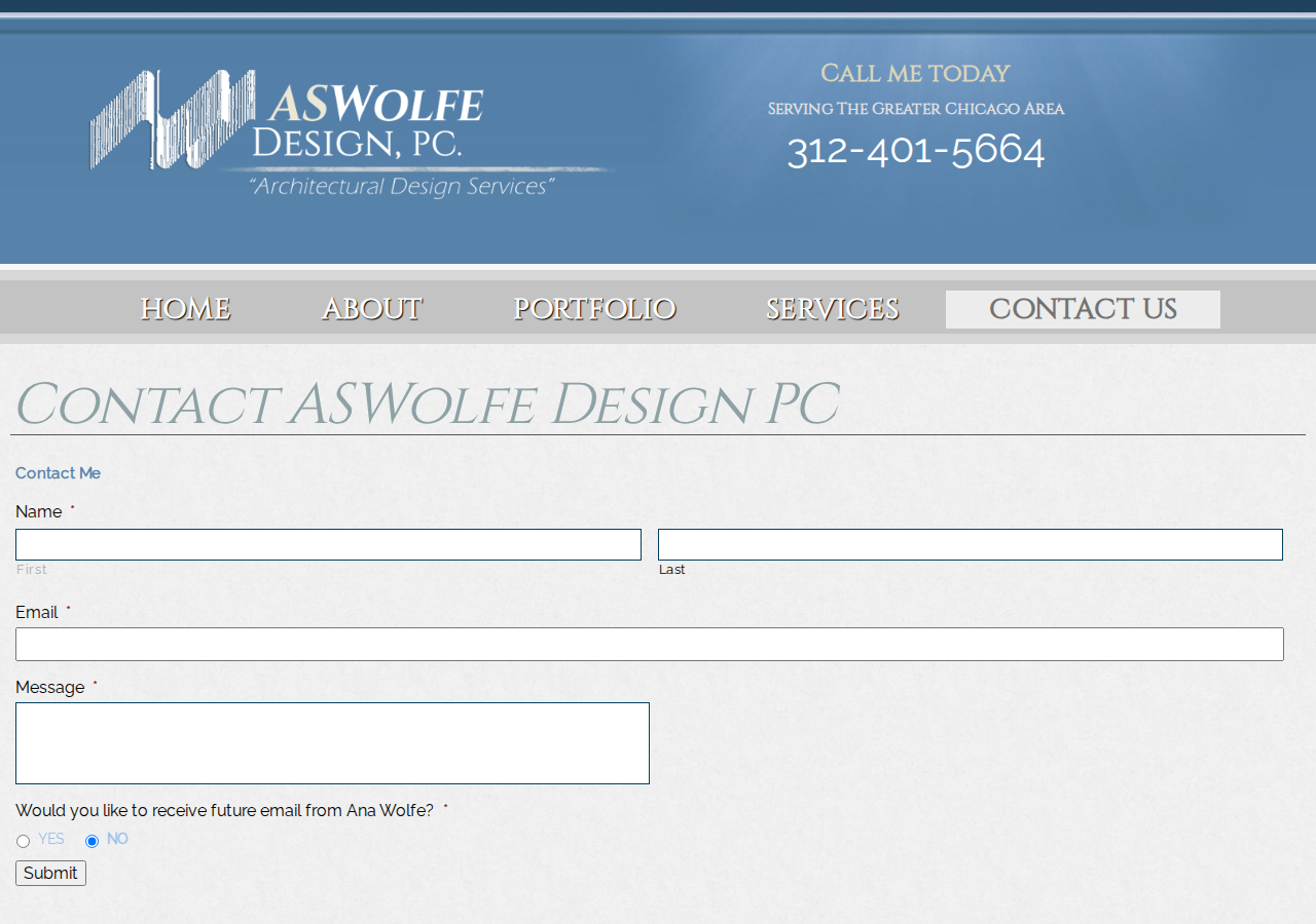 Screenshot of Contact | Chicago Residential Architects | Commerical Architect
