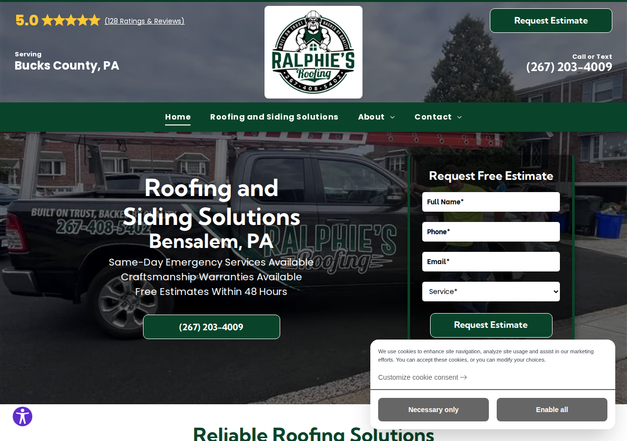Screenshot of Residential Roofing Contractors Bensalem | Ralphie's Roofing
Clock icon with arrows encircling it.Black shield with white checkmark, representing security or approval.Black calculator and financial document with a dollar sign.Clipboard and magnifying glass with checkmark, representing inspection and approval.Hand holding a price tag with a dollar sign; thumbs up.Hand holding a shield icon with a check mark, representing protection or security.Three overlapping speech bubbles, indicating conversation or communication.Contact Us