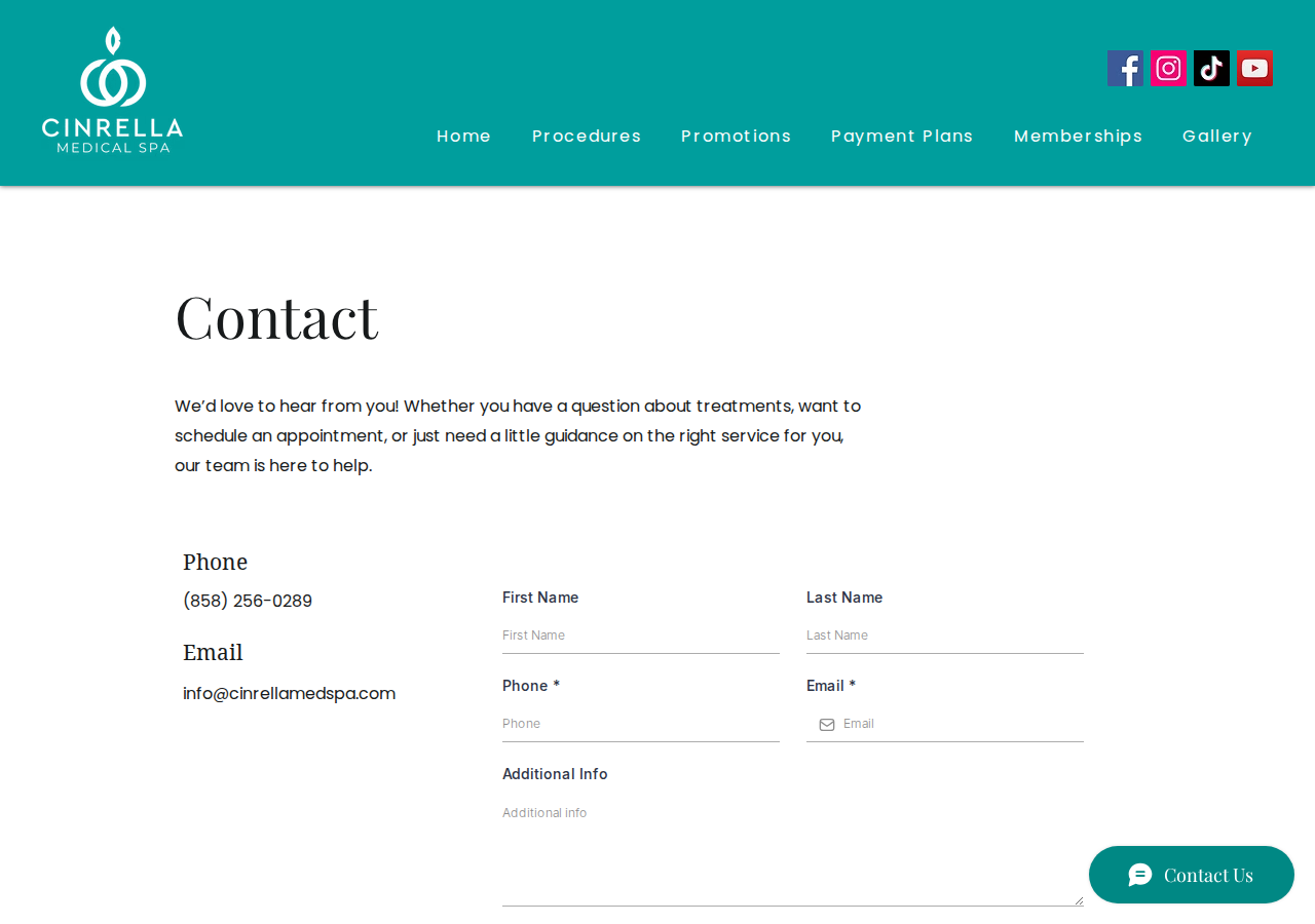 Screenshot of Contact us | Cinrella Med Spa