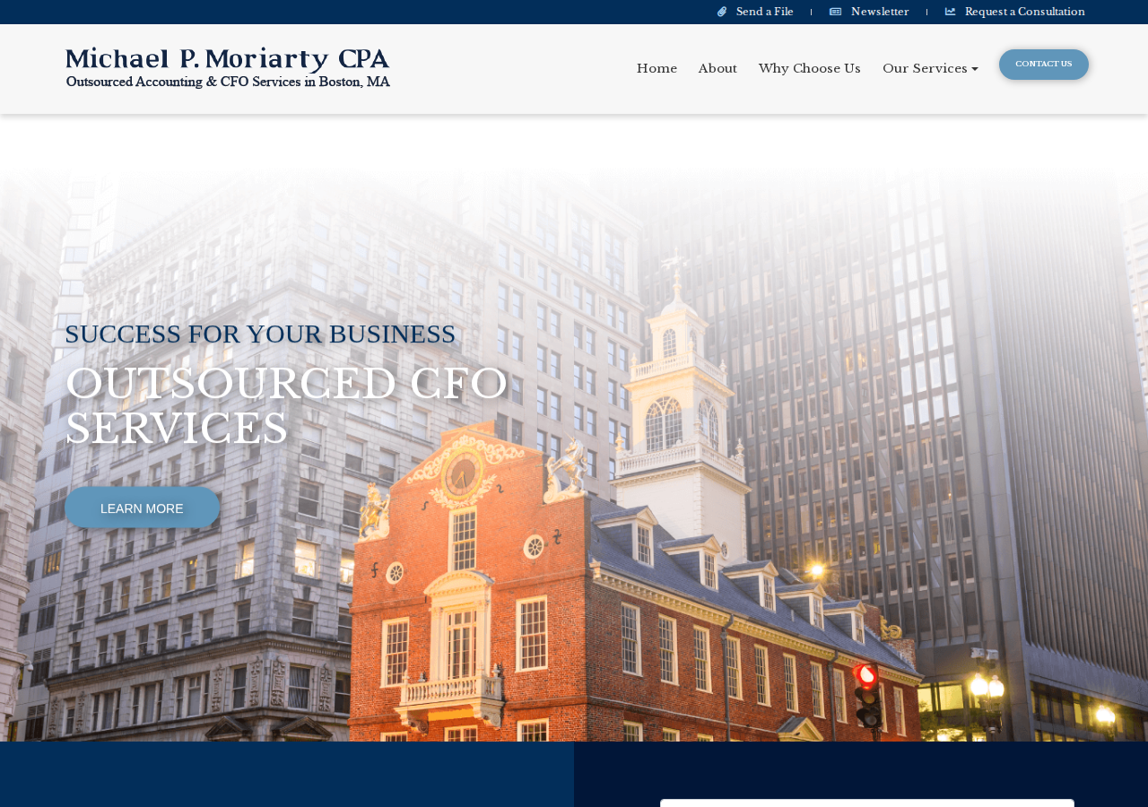 Screenshot of Outsourced CFO Controllership - Boston, MA CPA - Call Moriarty CPA