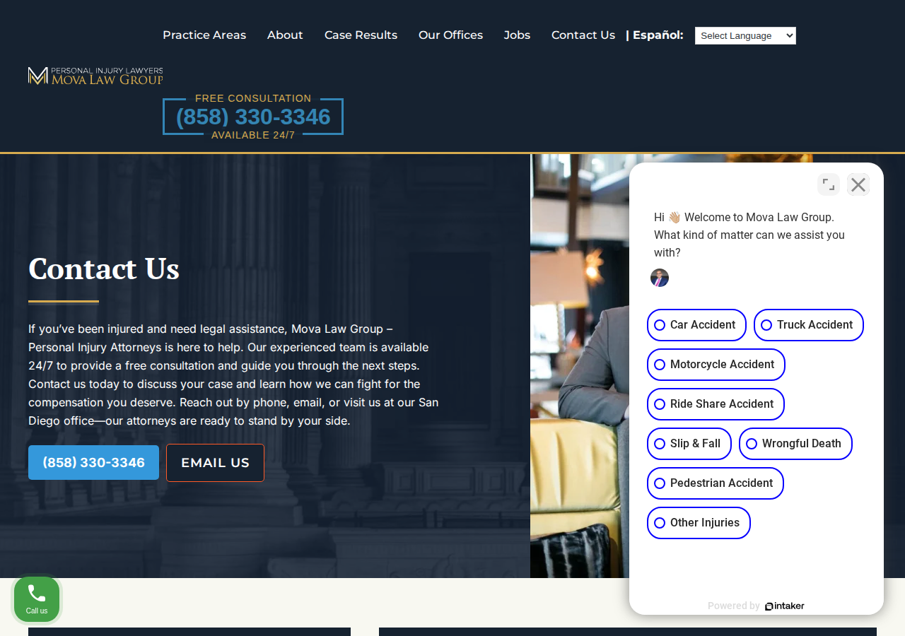 Screenshot of Contact Us - Mova Law Group - Personal Injury Attorneys