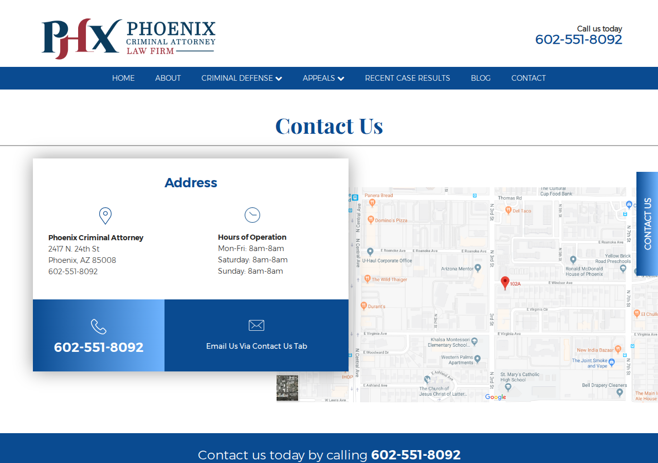 Screenshot of Contact Our Phoenix Criminal Attorney For Free Consultation | Phoenix Criminal Attorney